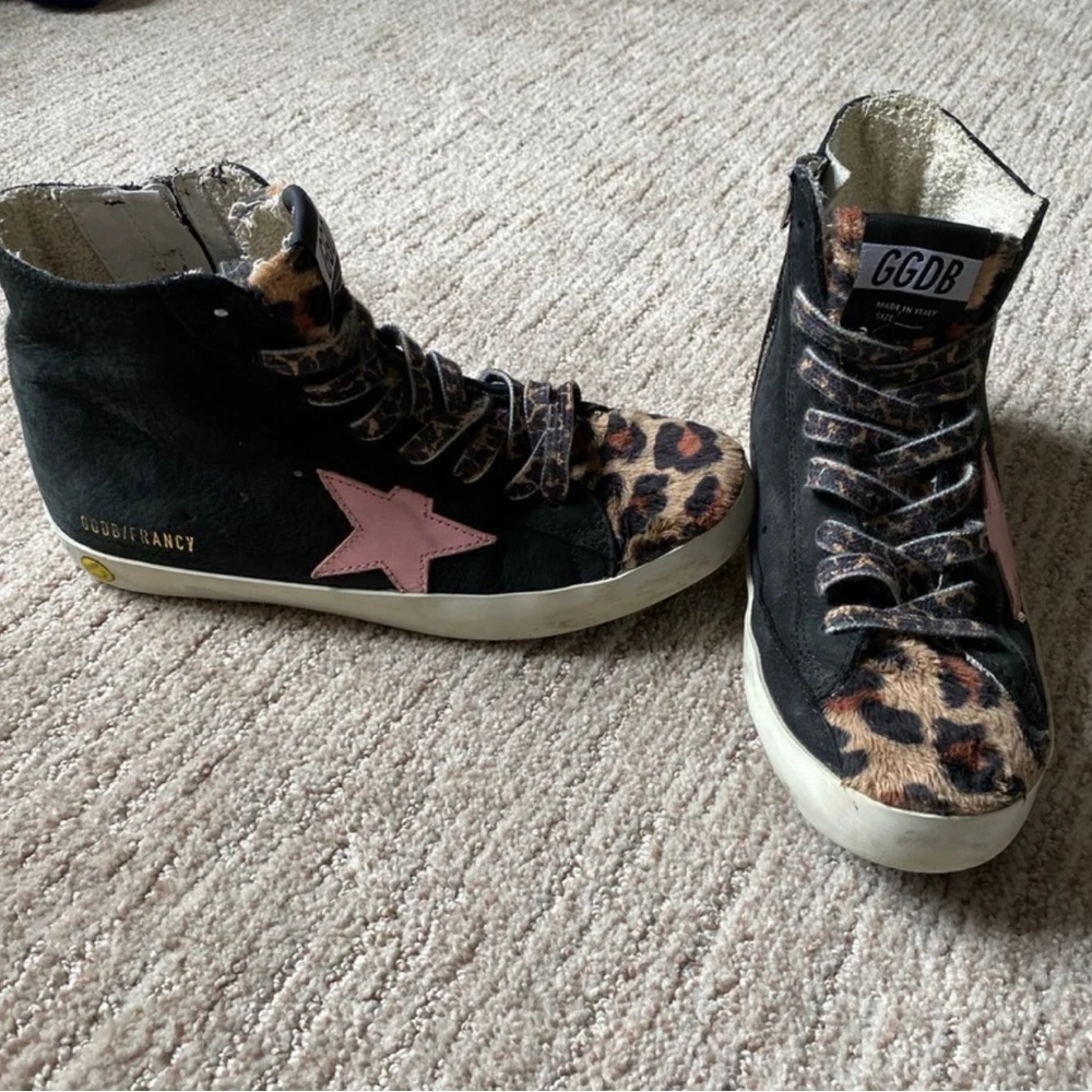 Golden goose high top sneakers black pink leopard size 37